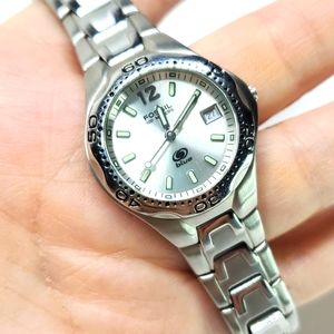 Fossil Blue AM3573 Silver Steel Wristband Silver Face 100 Meters EUC